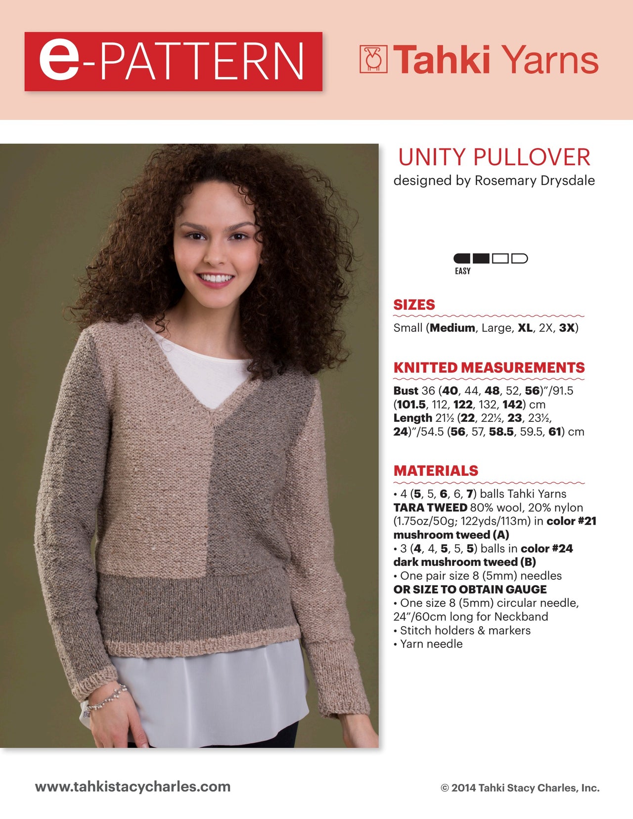 Tahki Yarns Unity Pullover Knitting Pattern