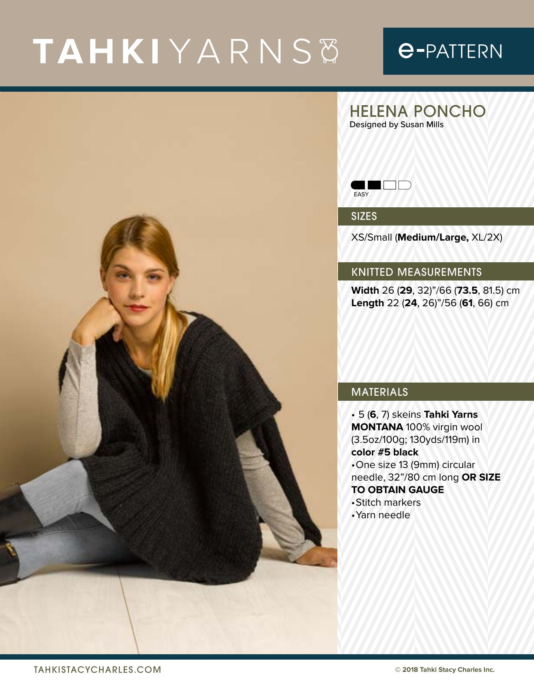 Tahki Yarns Helena Poncho Knitting Pattern