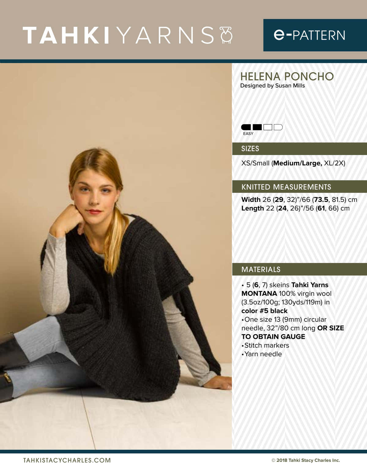 Tahki Yarns Helena Poncho Knitting Pattern