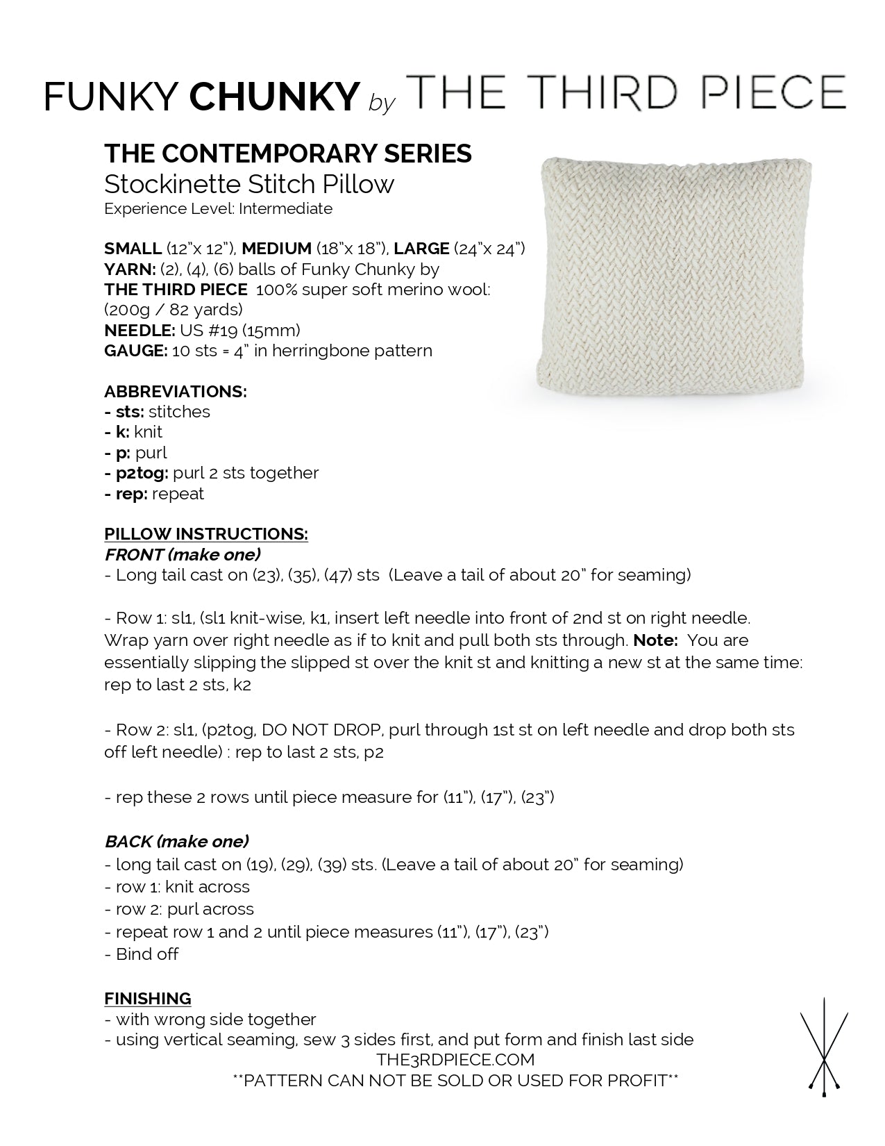 Third Piece The Herringbone Pillow Homeware Knitting Pattern