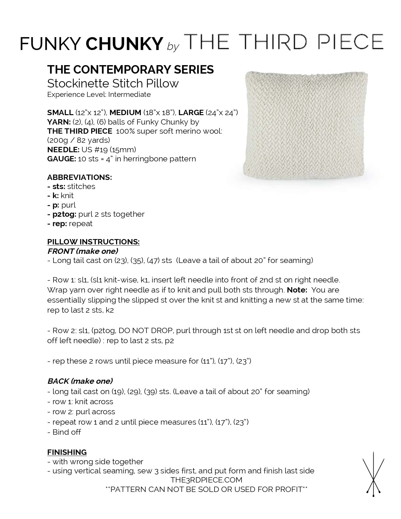 Third Piece The Herringbone Pillow Homeware Knitting Pattern