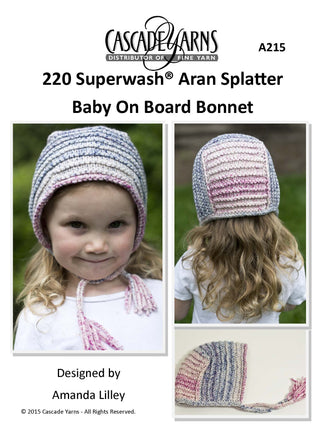 Splatter Baby On Board Bonnet in Cascade Yarns 220 Superwash Aran - Free