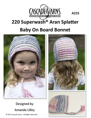 Splatter Baby On Board Bonnet in Cascade Yarns 220 Superwash® Aran - A215 - Free PDF