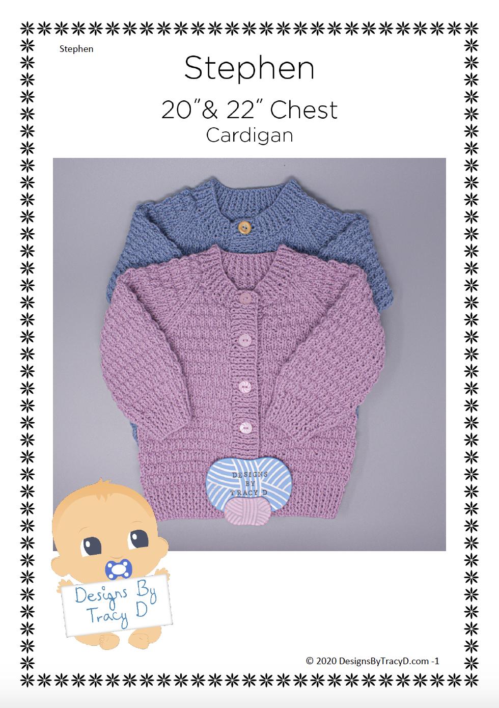 Stephen Unisex Baby cardigan knitting pattern 20" & 22" chest size
