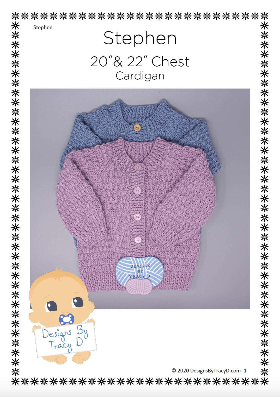Stephen Unisex Baby cardigan knitting pattern 20" & 22" chest size