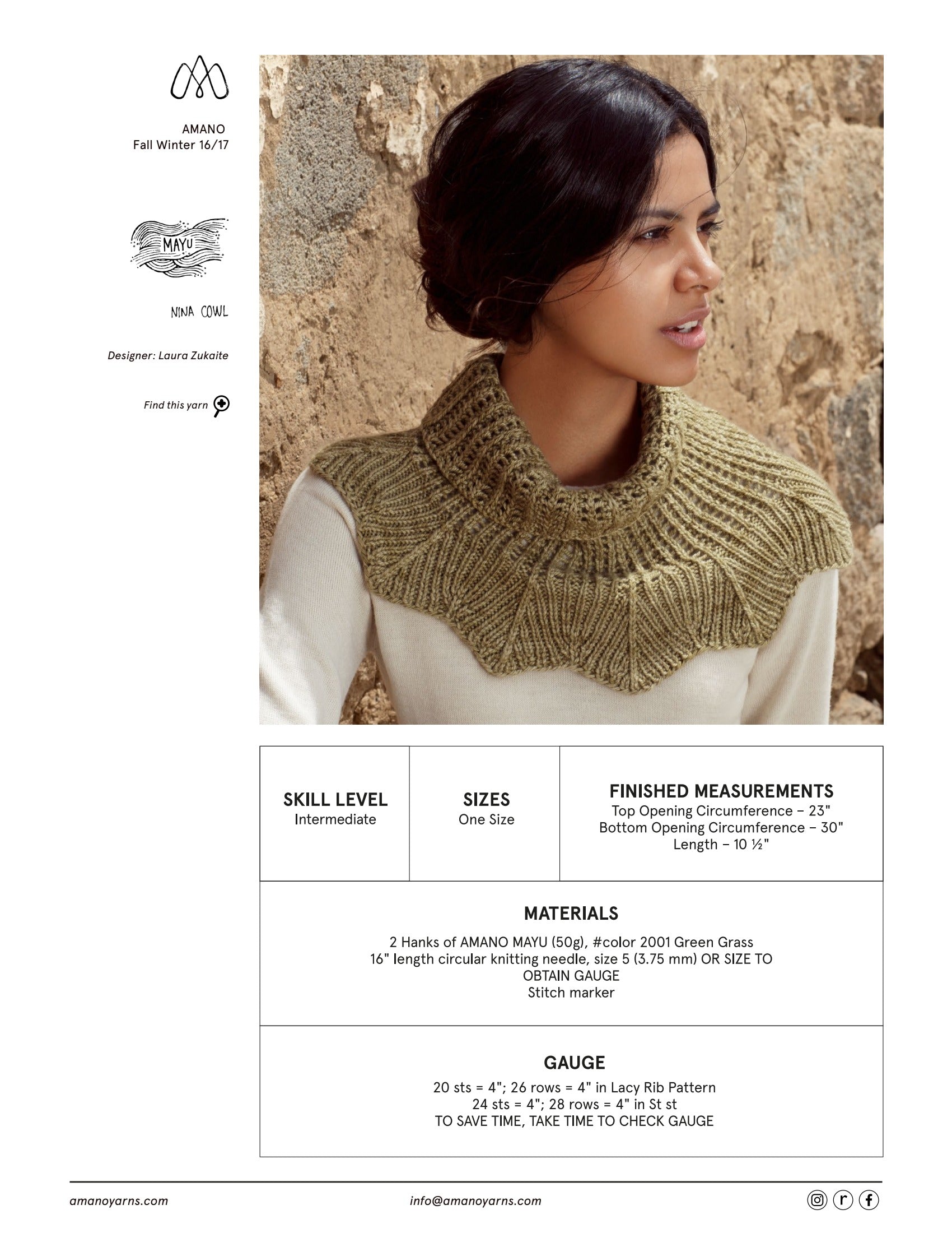 AMANO Nina Cowl Knitting Pattern