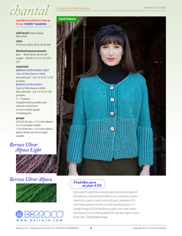 Berroco Chantal Cardigan Knitting Pattern