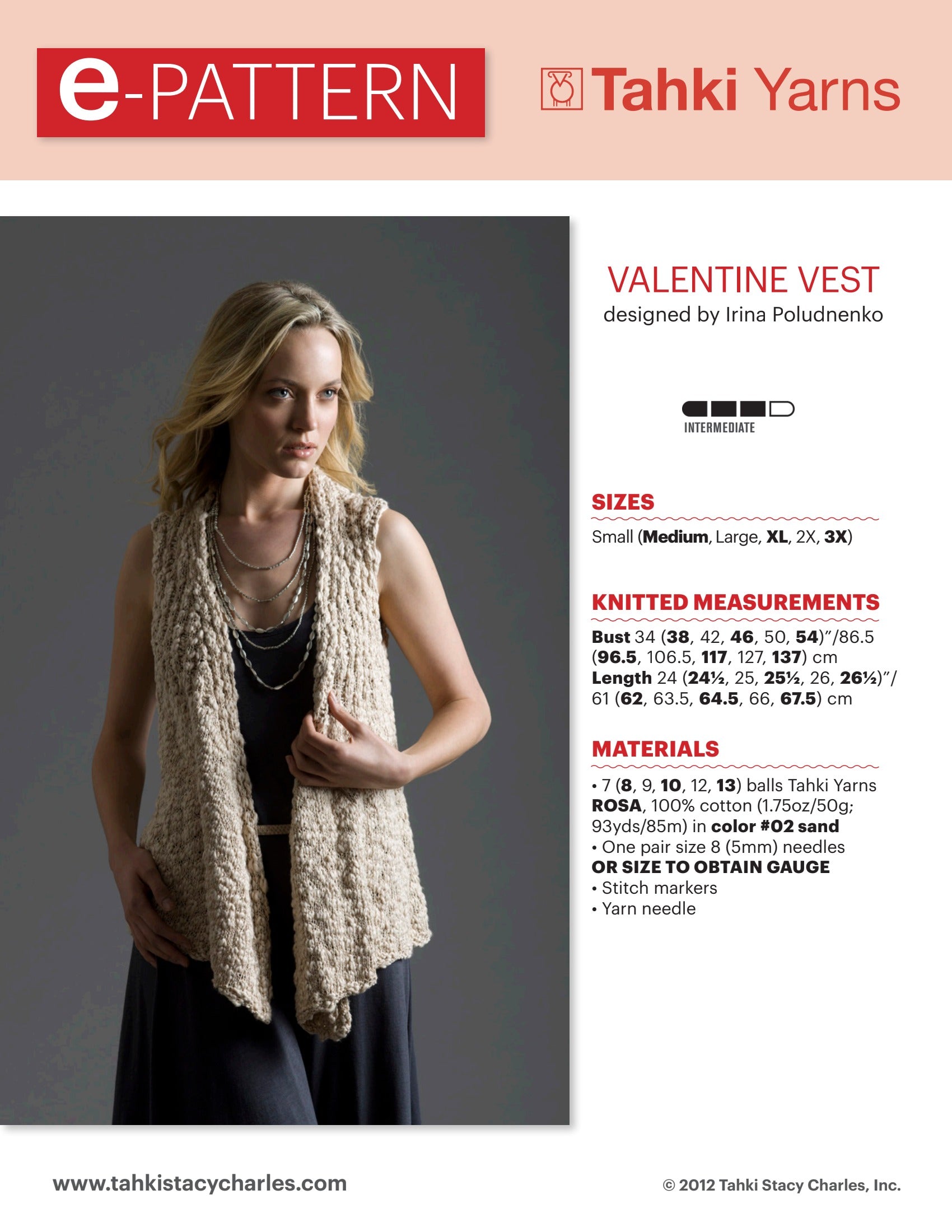 Tahki Yarns Valentine Vest Knitting Pattern