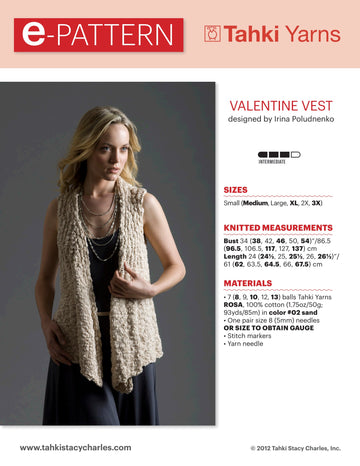 Tahki Yarns Valentine Vest Knitting Pattern
