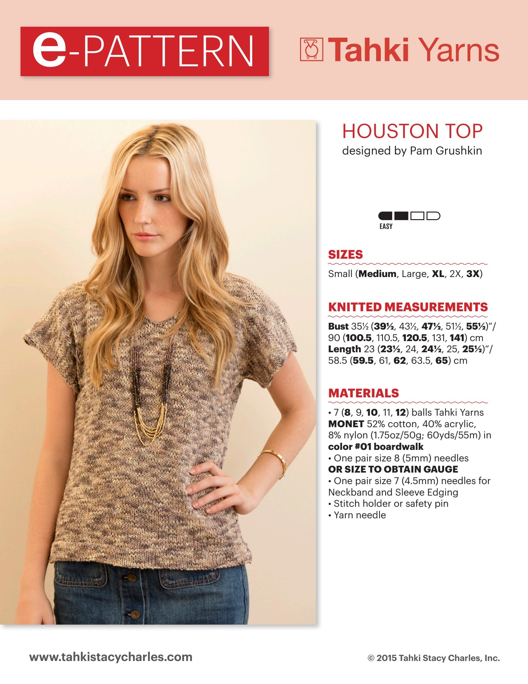 Tahki Yarns Houston Top Knitting Pattern