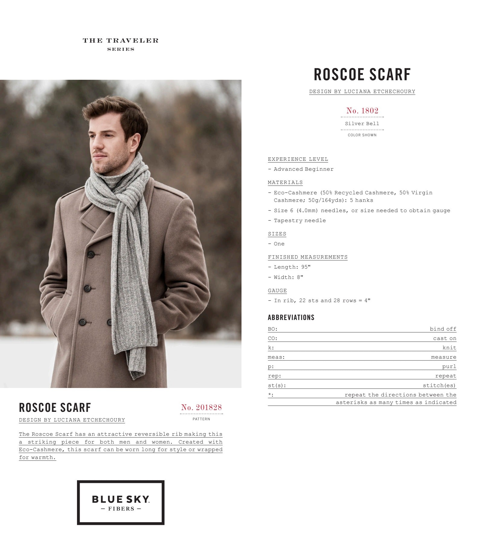 Blue Sky Fibers Roscoe Scarf Knitting Pattern