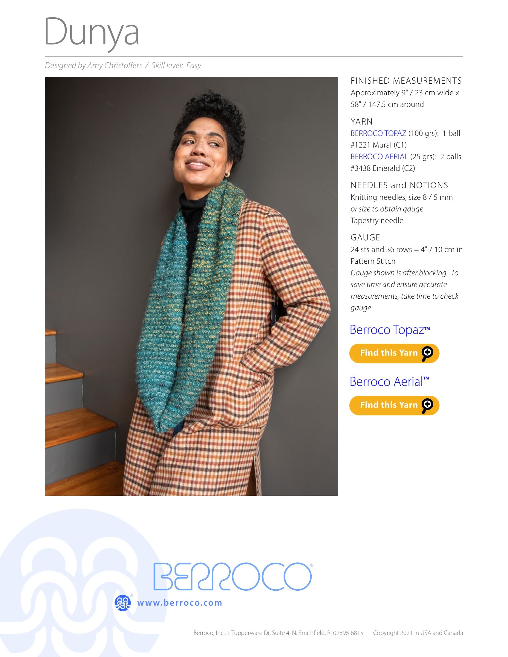 Berroco Dunya Cowl Knitting Pattern
