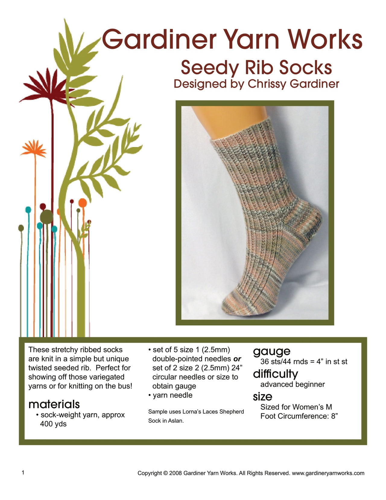 Gardiner Yarn Works Seedy Rib Socks Knitting Pattern