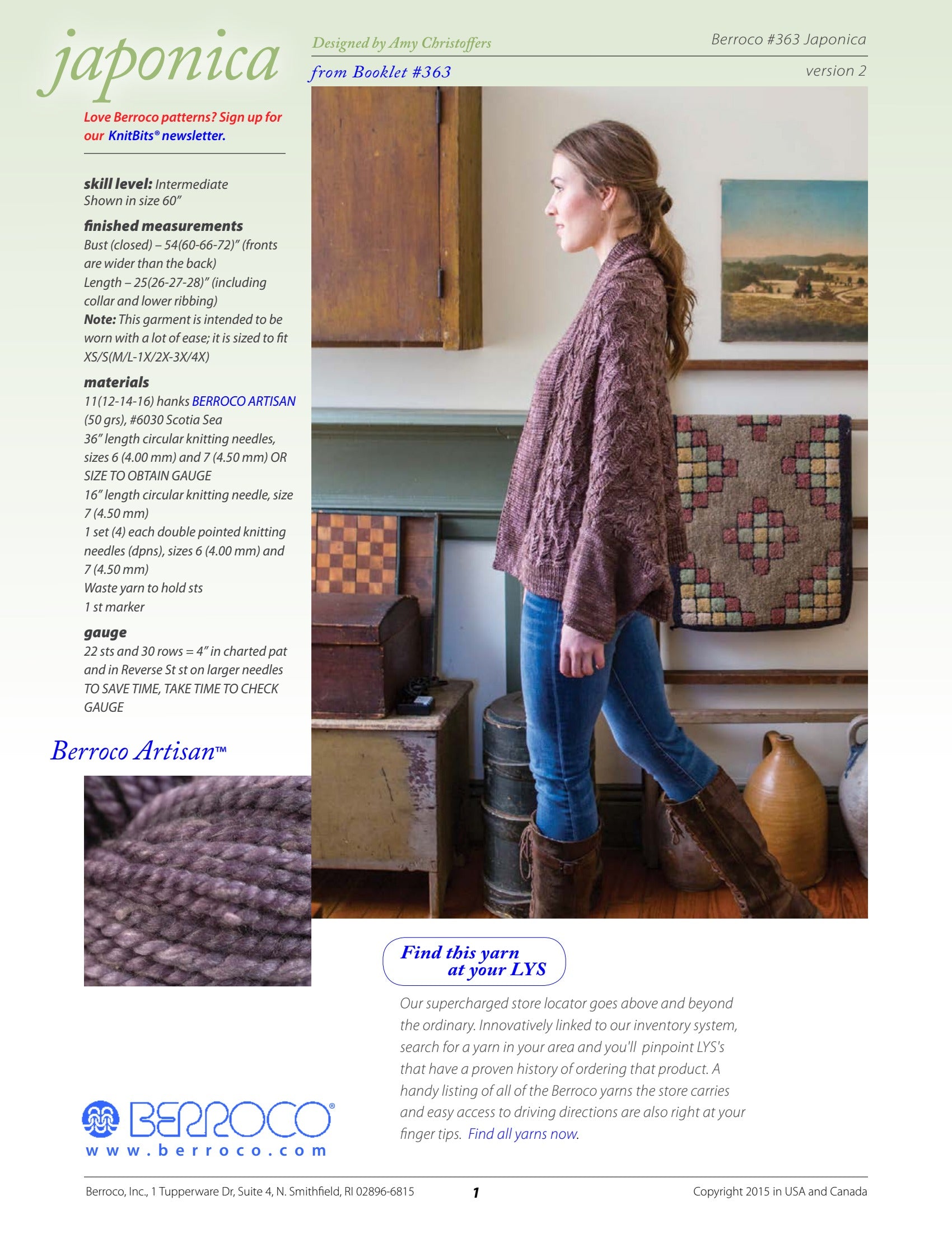 Berroco Japonica Cardigan Knitting Pattern