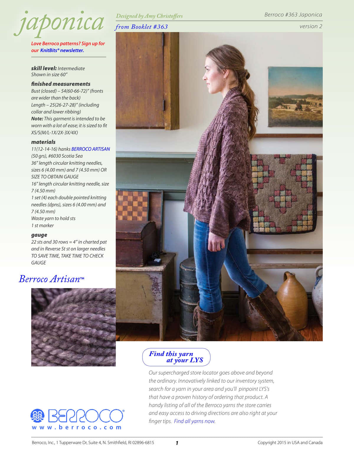 Berroco Japonica Cardigan Knitting Pattern