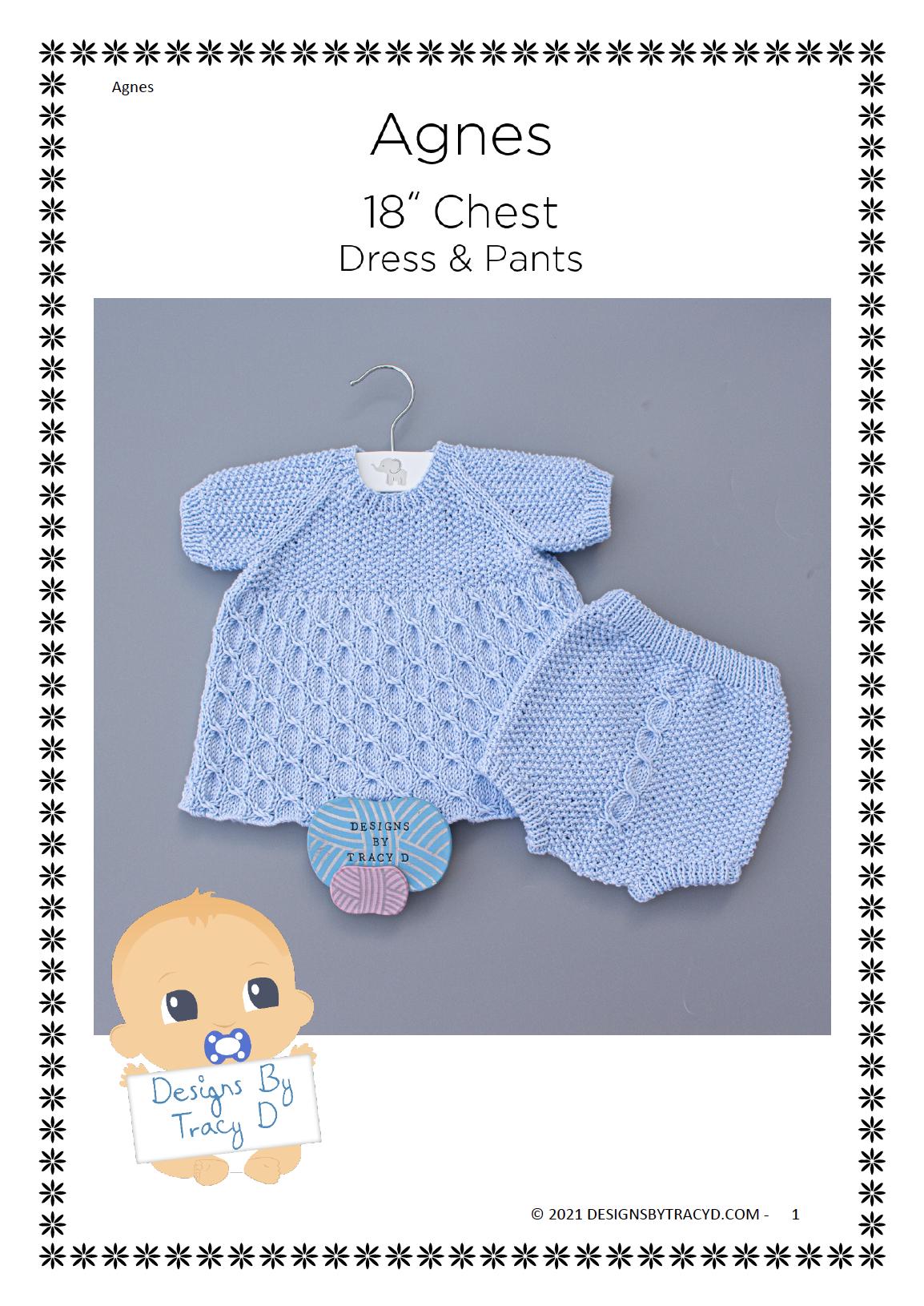 Agnes Baby Dress and Pants knitting pattern 18" chest size