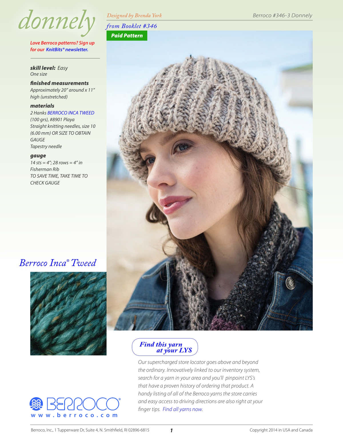 Berroco Donnely Hat Knitting Pattern