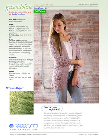 Berroco Gwendoline Cardigan Knitting Pattern