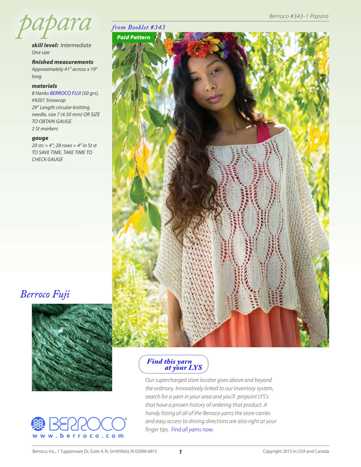 Berroco Papara Cape Knitting Pattern