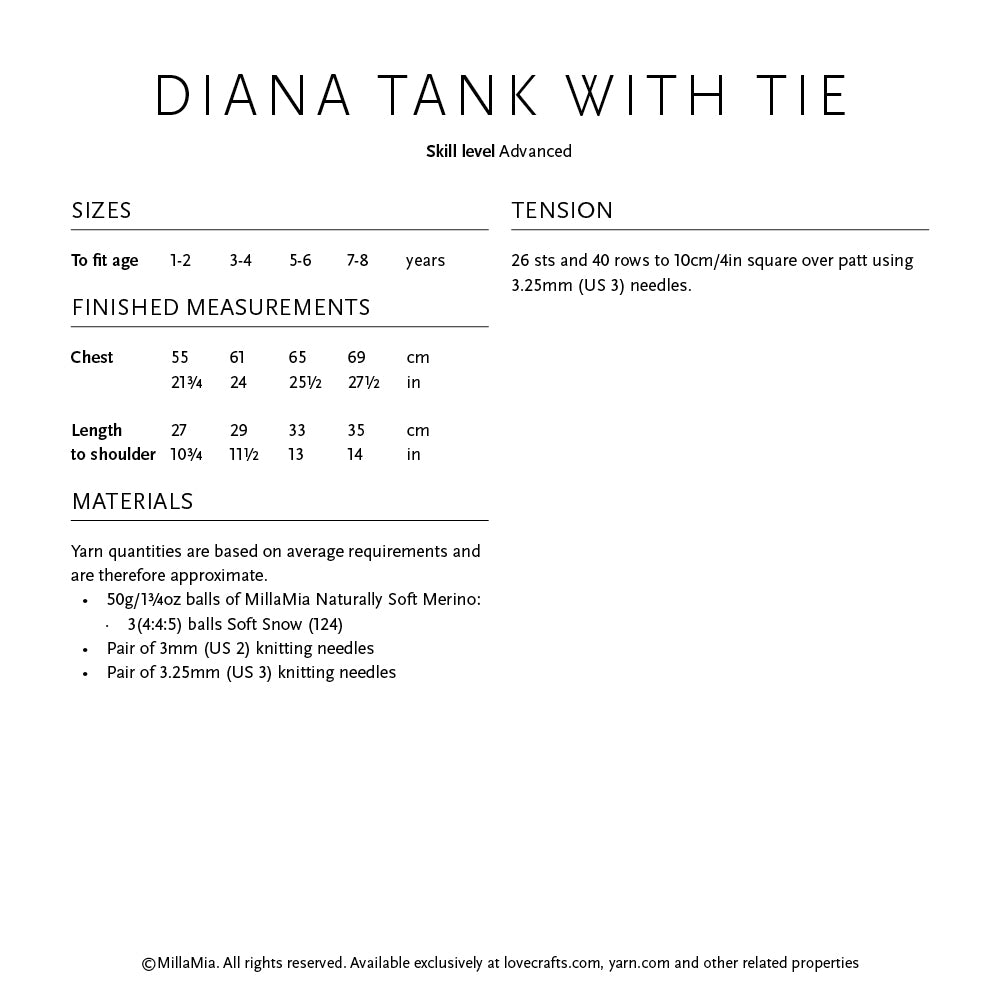 MillaMia Diana Tank With Tie Knitting Pattern