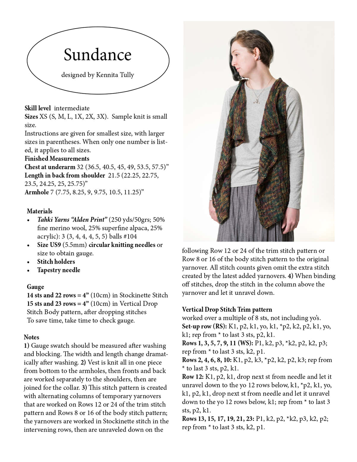 Wildflowerknits Sundance Vest Knitting Pattern