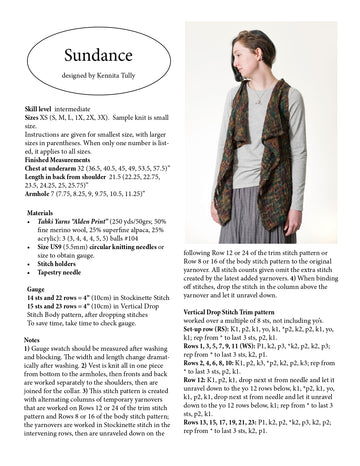Wildflowerknits Sundance Vest Knitting Pattern