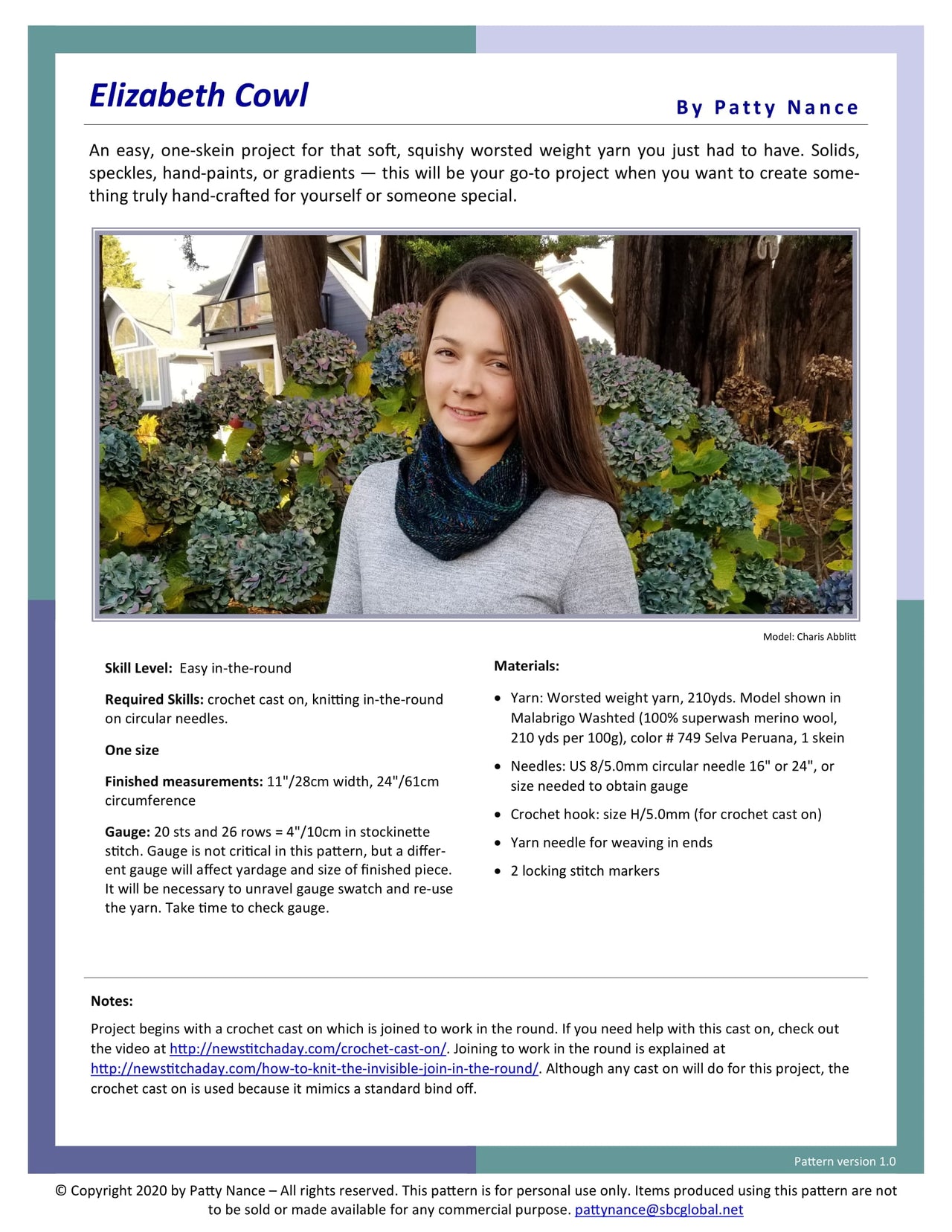 Patty's Knits Elizabeth Cowl Knitting Pattern