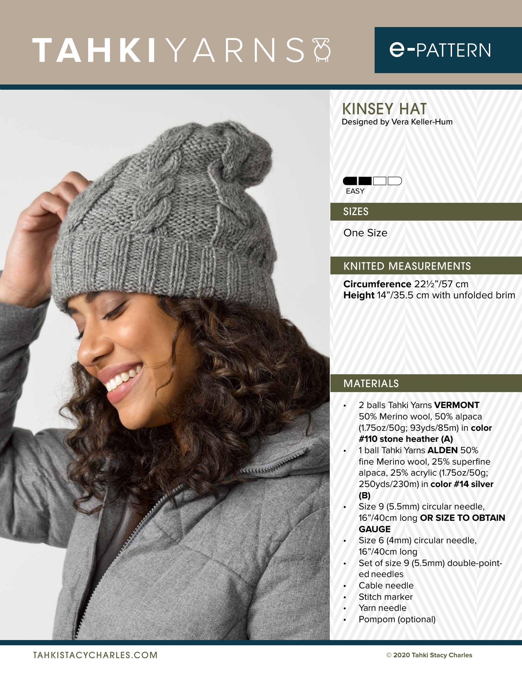 Tahki Yarns Kinsey Hat Knitting Pattern