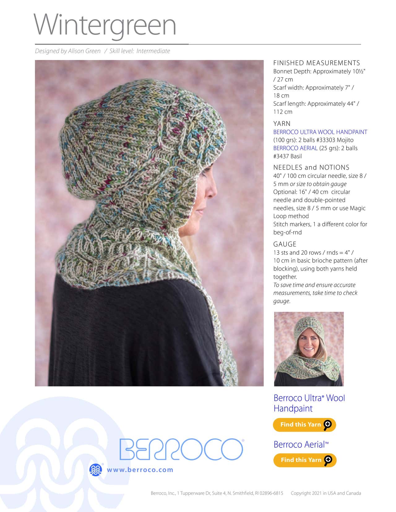 Berroco Wintergreen Hat Knitting Pattern