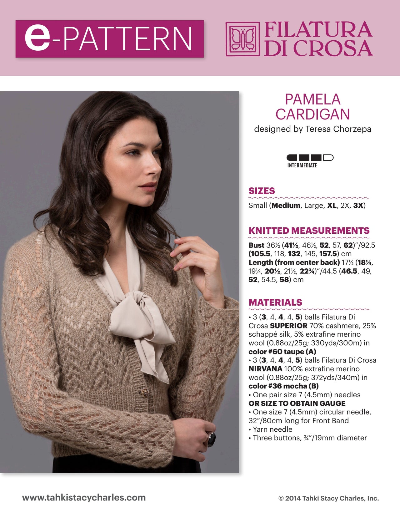 Filatura Di Crosa Pamela Cardigan Knitting Pattern