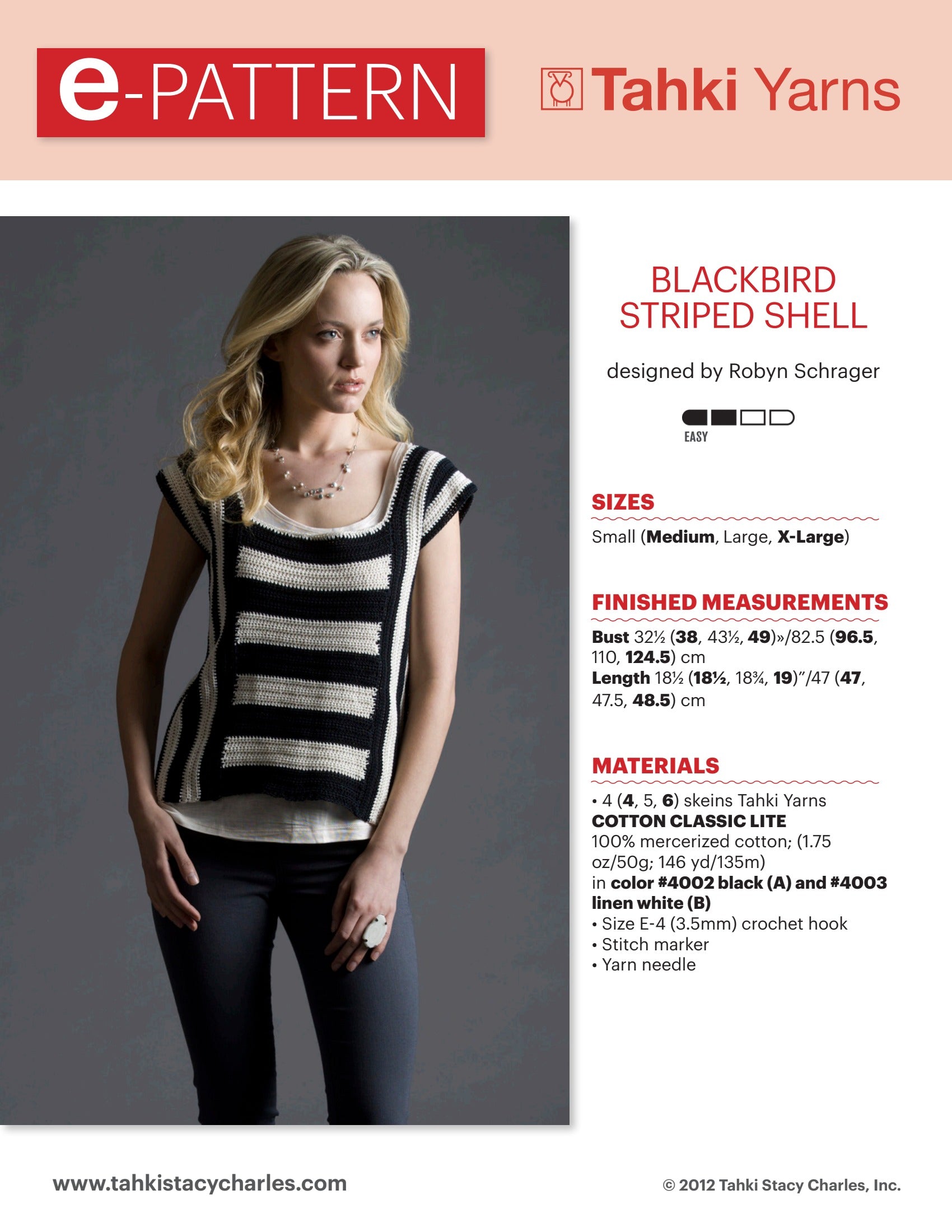 Tahki Yarns Blackbird Striped Shell Crochet Pattern