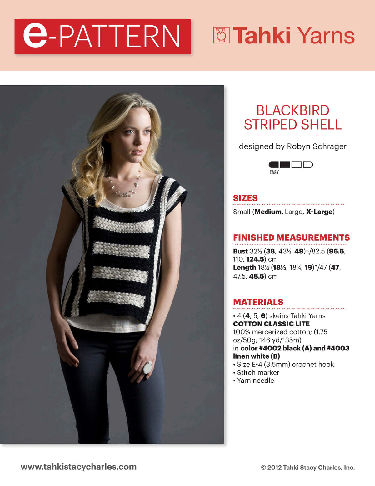Tahki Yarns Blackbird Striped Shell Crochet Pattern