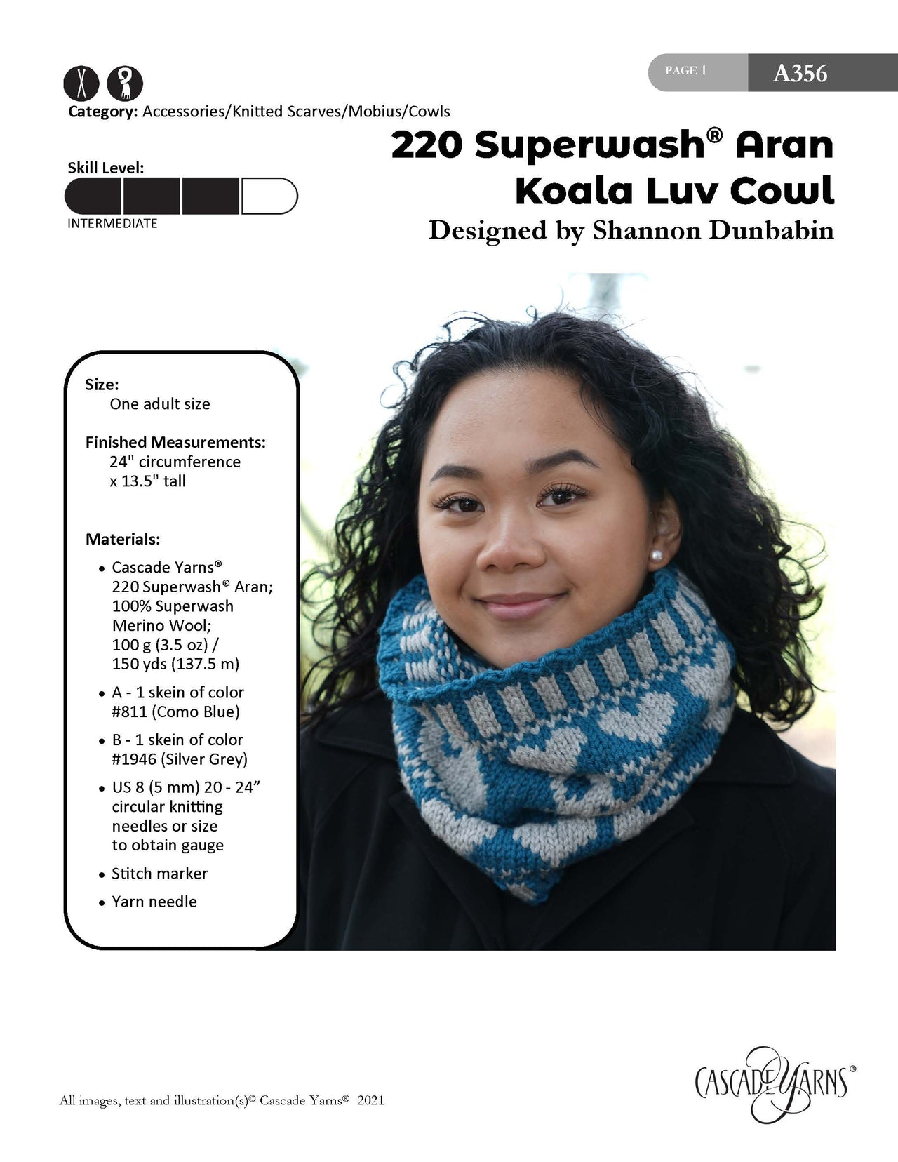 Koala Luv Cowl in Cascade Yarns 220 Superwash® Aran - A356 - Free PDF