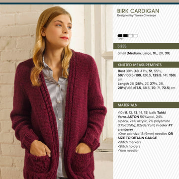 Tahki Yarns Birk Cardigan Knitting Pattern