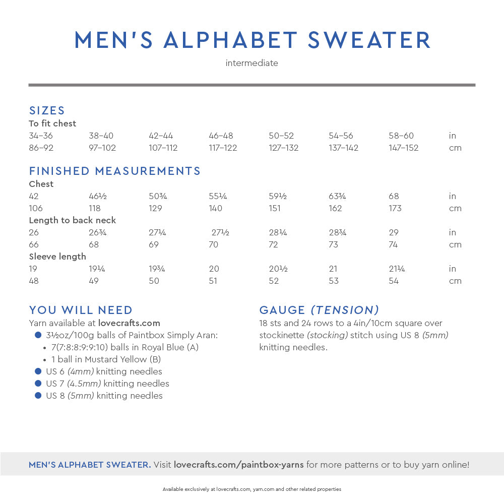 Paintbox Yarns Men's Alphabet Sweater Knitting Pattern