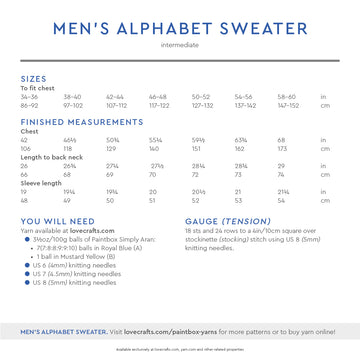Paintbox Yarns Men's Alphabet Sweater Knitting Pattern