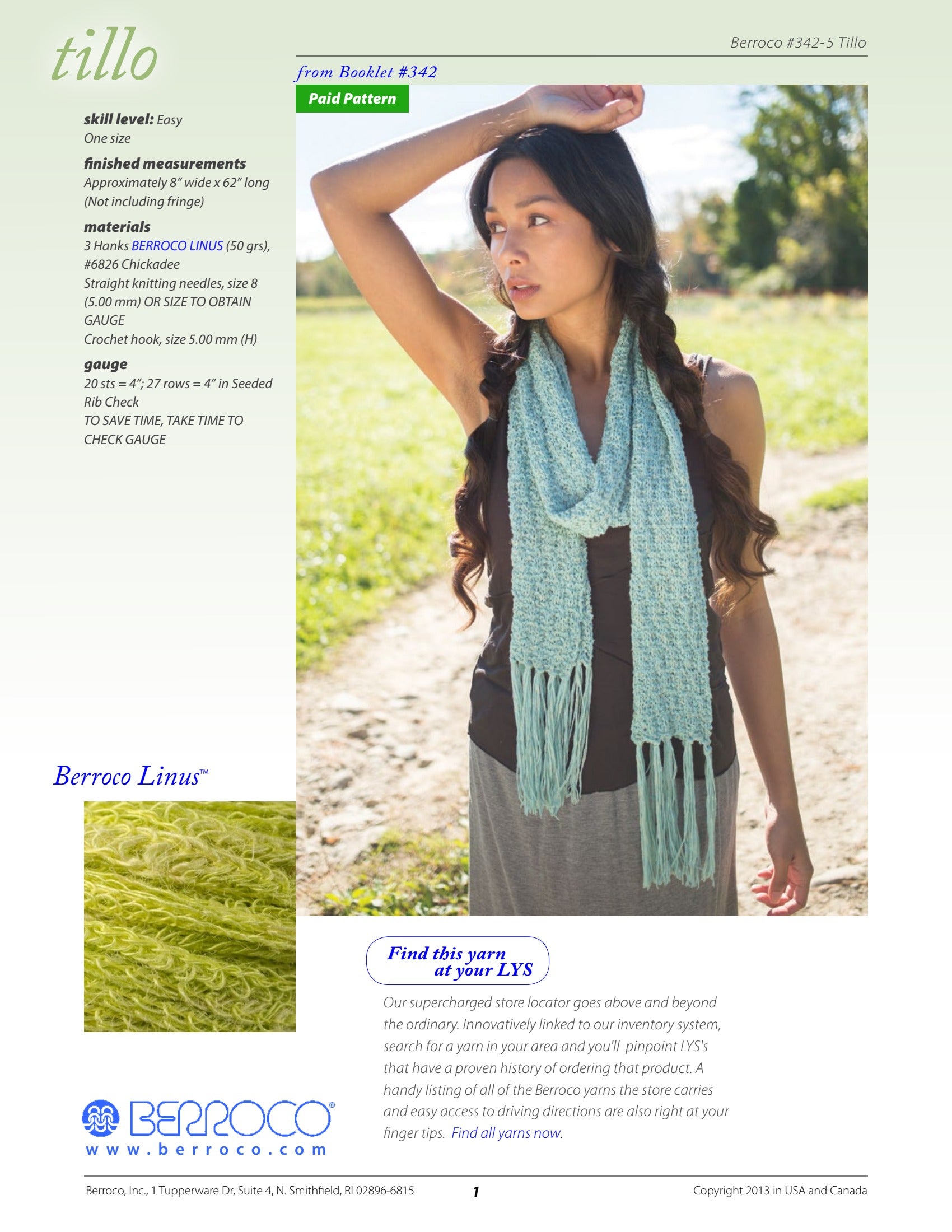 Berroco Tillo Scarf Knitting Pattern