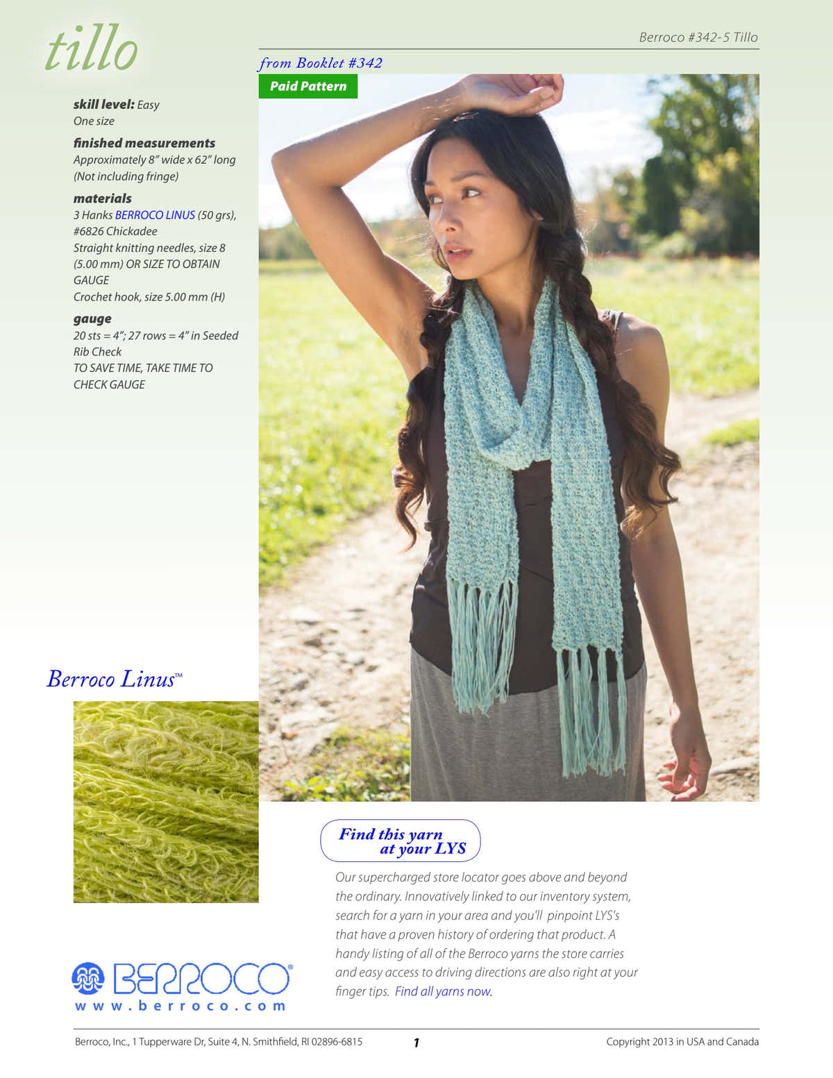Berroco Tillo Scarf Knitting Pattern