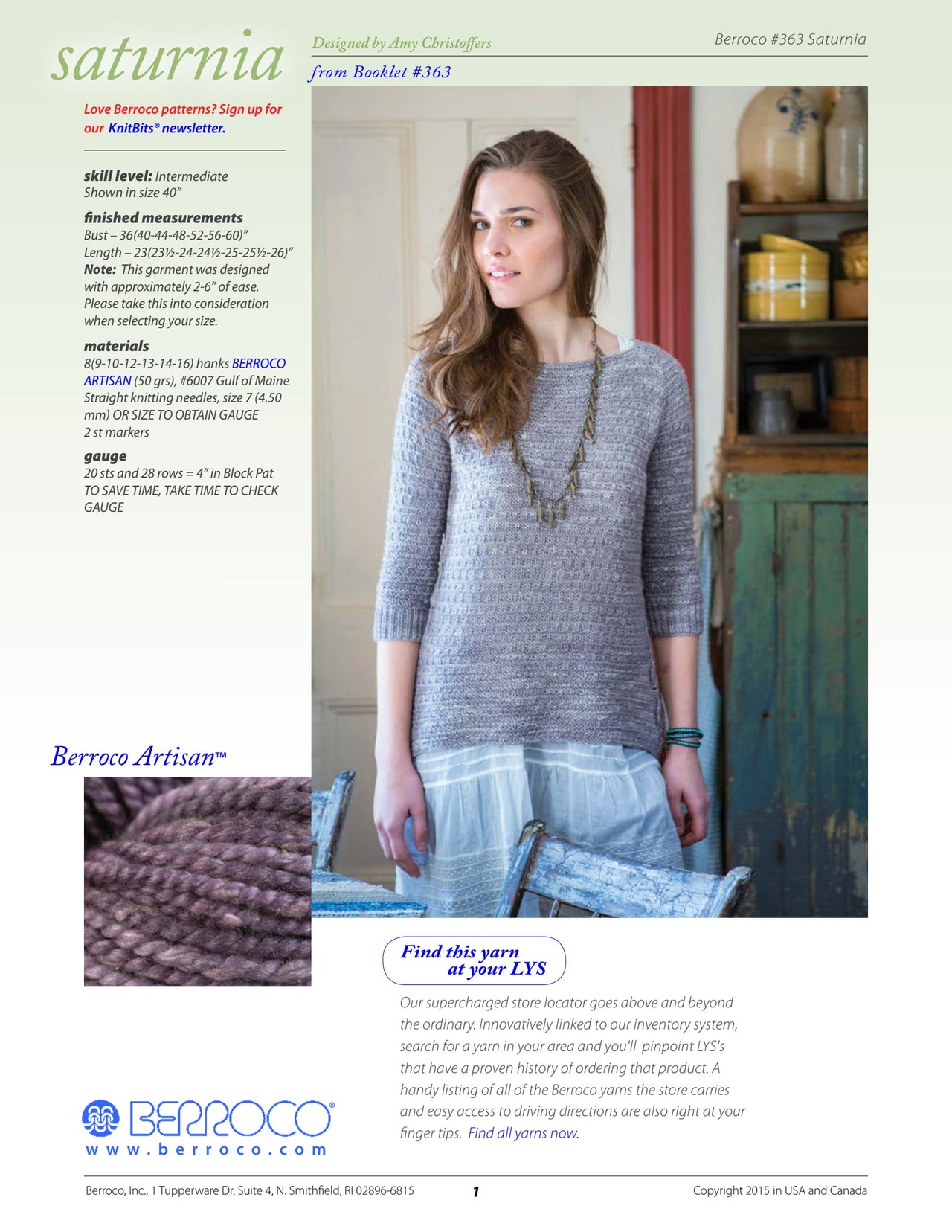 Berroco Saturnia Jumper Knitting Pattern