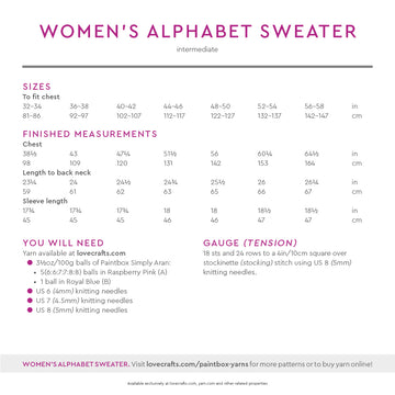 Paintbox Yarns Women's Alphabet Sweater Knitting Pattern