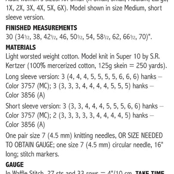 Waffle Stitch Pullover in 2 Sleeve Lengths #136