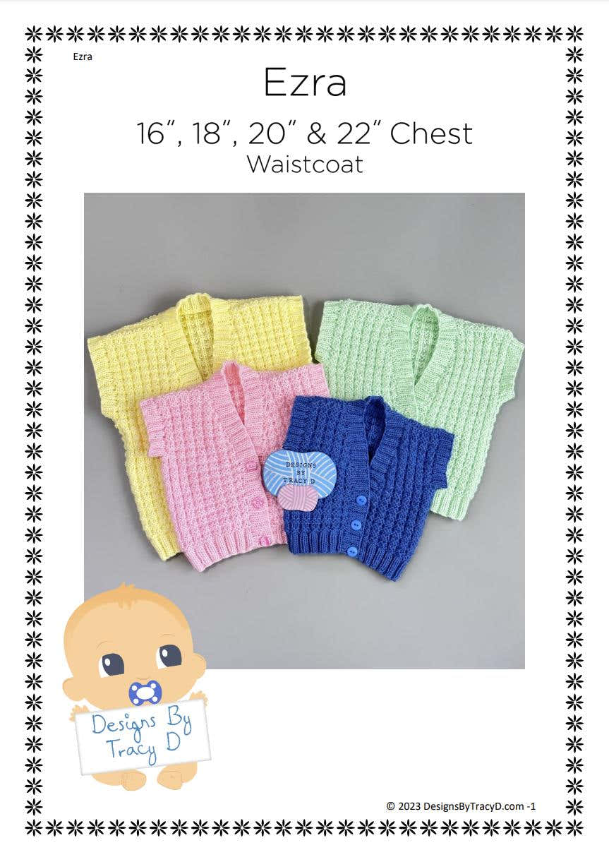 Ezra Baby waistcoat/Vest knitting pattern 16 - 22 inch chest sizes