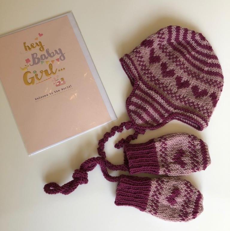 Baby hats with flaps and matching mittens