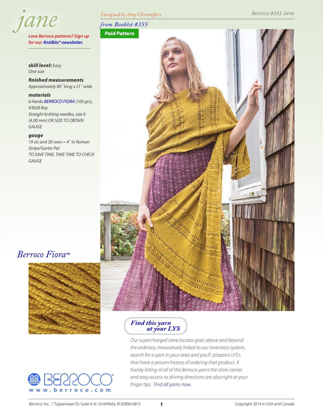 Berroco Jane Wrap Knitting Pattern