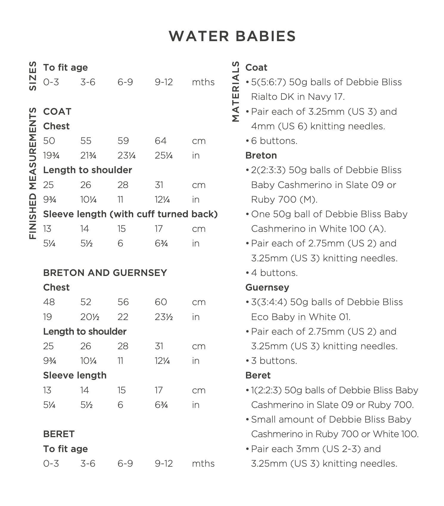 Debbie Bliss Water Babies Knitting Pattern