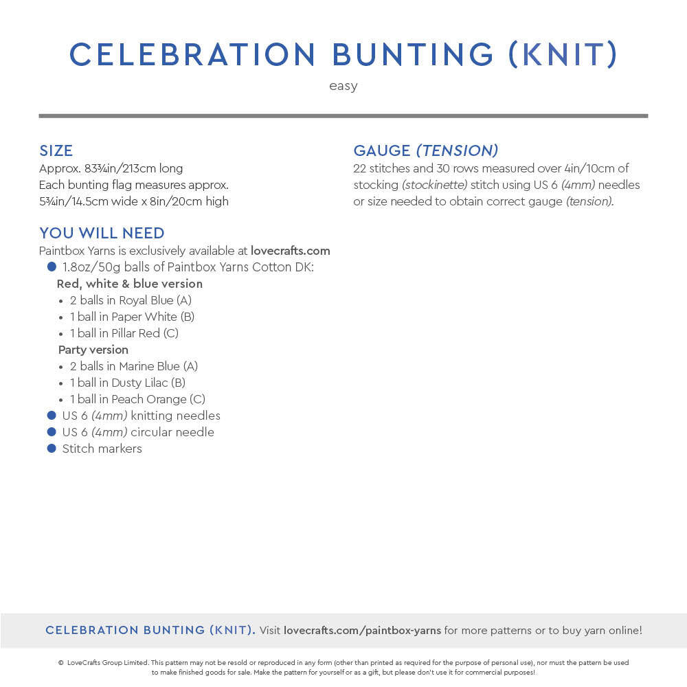 Paintbox Yarns Celebration Bunting Knitting Pattern