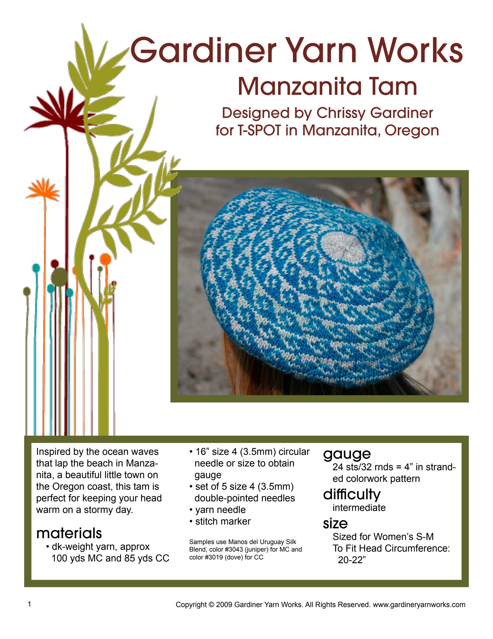 Gardiner Yarn Works Manzanita Tam Hat Knitting Pattern