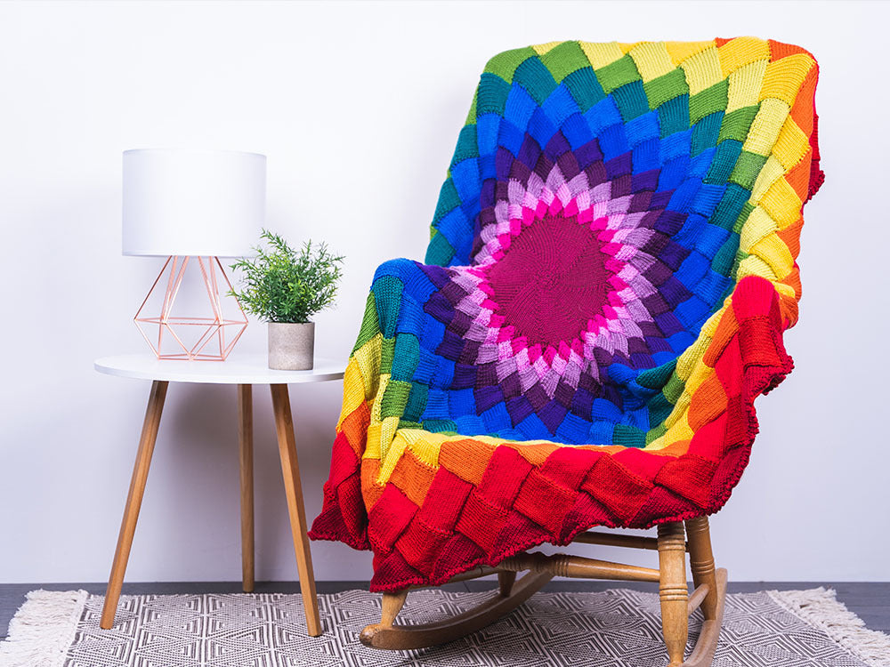 Deramores Entrelac Rainbow Blanket Knitting Pattern