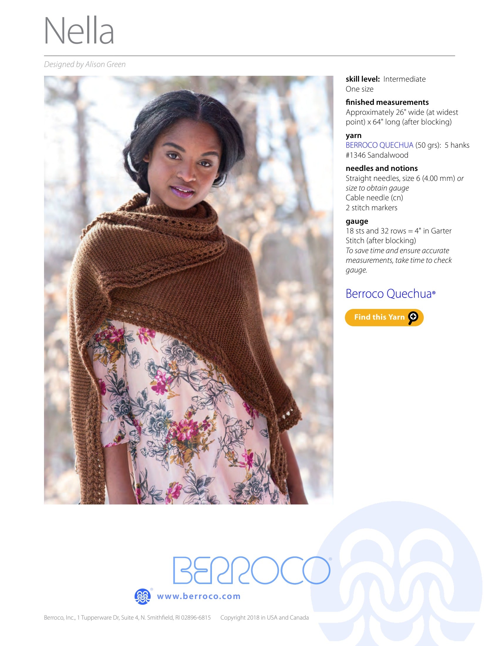 Berroco Nella Wrap Knitting Pattern