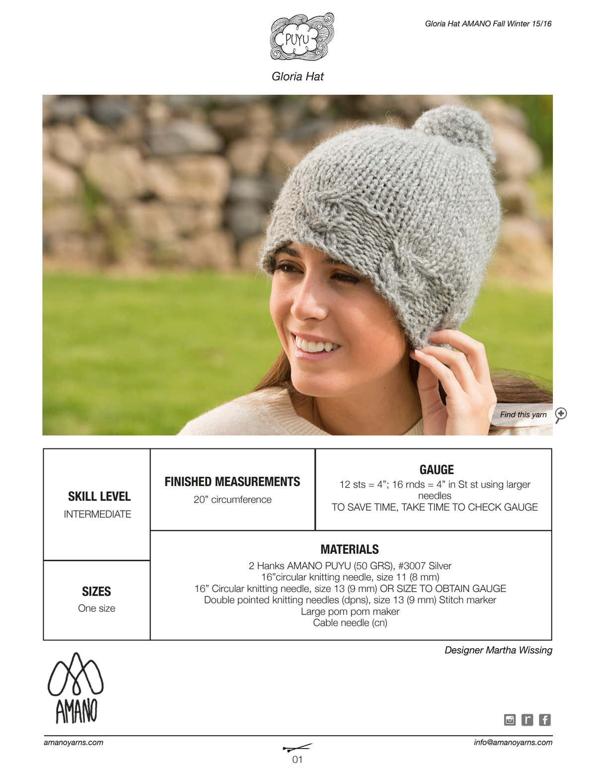 AMANO Gloria Hat Knitting Pattern